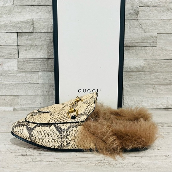 Gucci Princetown Python Fur Slipper EU 38 US 8 Horsebit Mule Loafer Flats Beige - Picture 6 of 16
